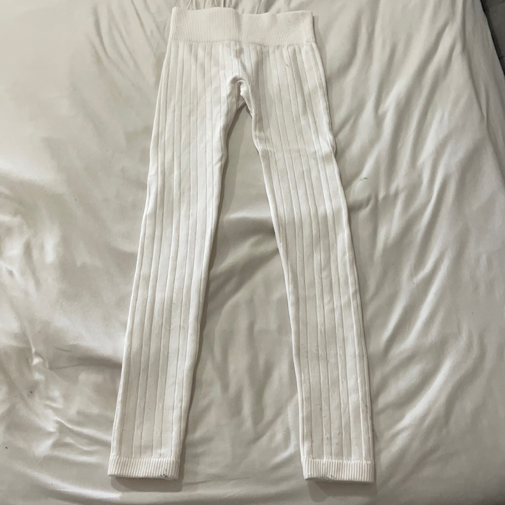 Cream colored, knit leggings